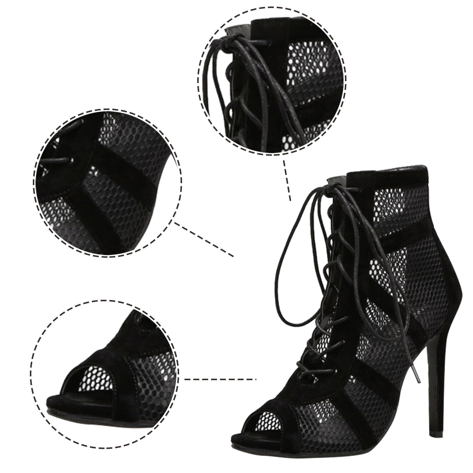 Heels Dance Class Bootie Sandales à Talons Hauts Escarpins Sexy Escarpins Noir Mesh Stiletto Talons Hauts Sandales à Lacets avec Bouche de Poisson Chaussures de Danse pour Femme Sandale Confort
