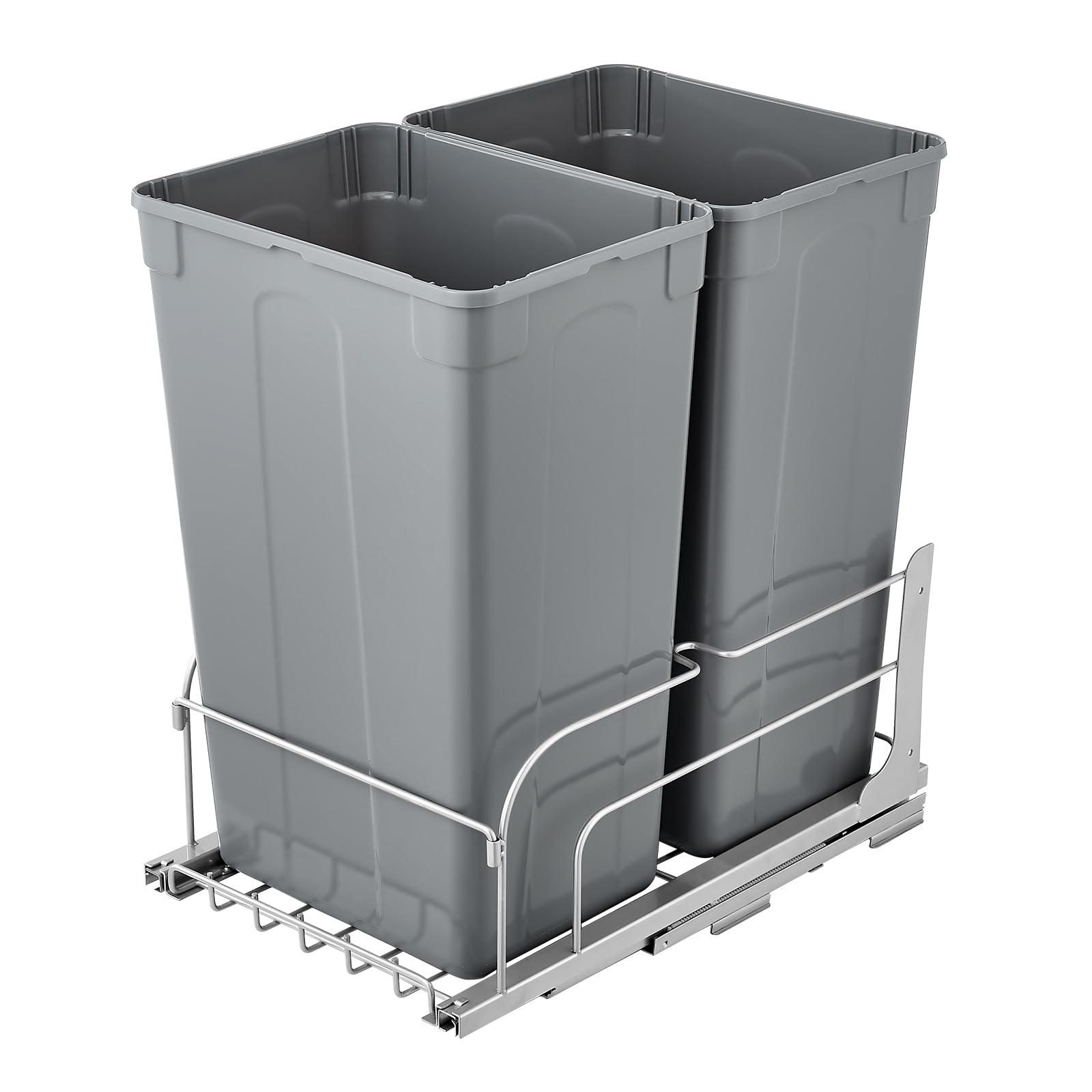 VEVOR Poubelle Coulissante sous Évier et sous Plan 2x43,4 L, Collecteur de Déchets avec Système Coulissant en Métal à Fermeture Douce, Système de Tri Sélectif Placard Meuble Bas, Cuisine, Gris