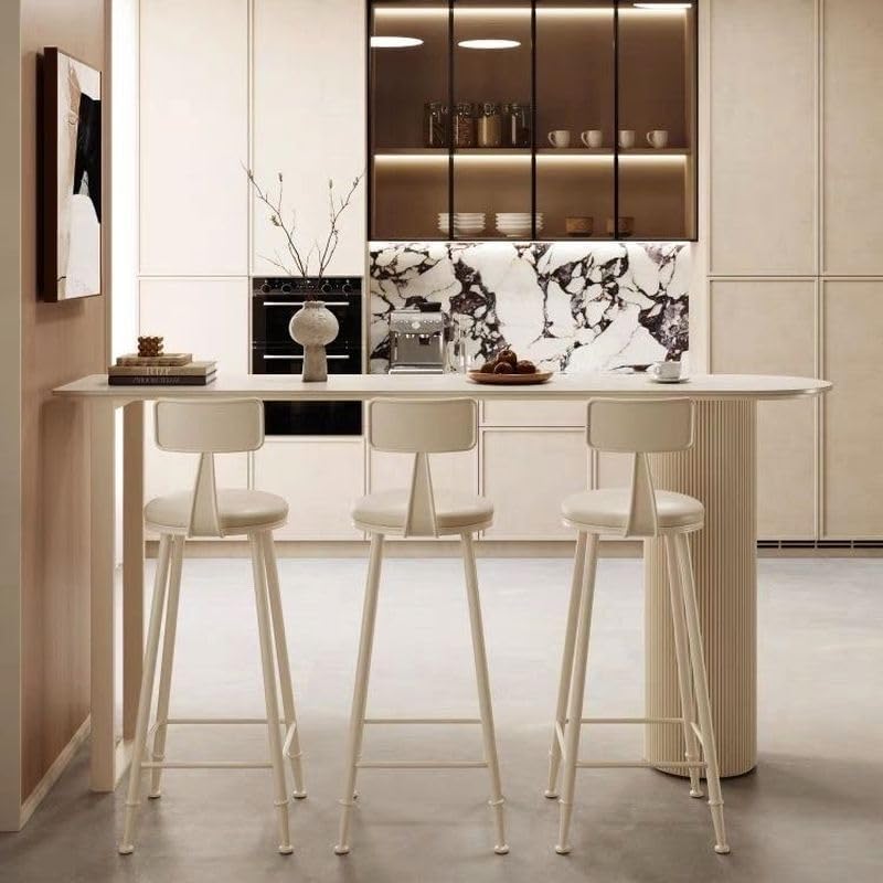 CraftThink Modern Asymmetrical Stone Top Bar Table, Pub Table High Top Table, 47" L x 16" W x 41.5" H, Off-White