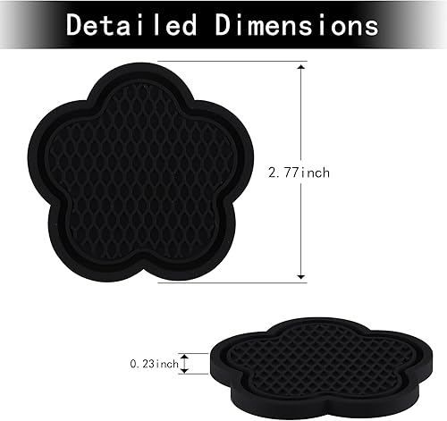 Miniatura 2 de GArhomxy Posavasos Antideslizante para Tazas, 4 piezas Posavasos con Forma Universal, Flor de PVC, Interior de Coche de Cristal (Negro)