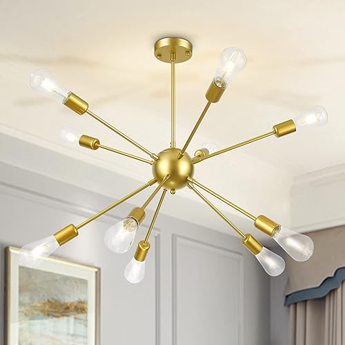 Yarra-Decor Sputnik Candelabros de techo de 10 luces modernas industriales vintage colgantes, iluminación colgante para comedor, dormitorio, cocina,