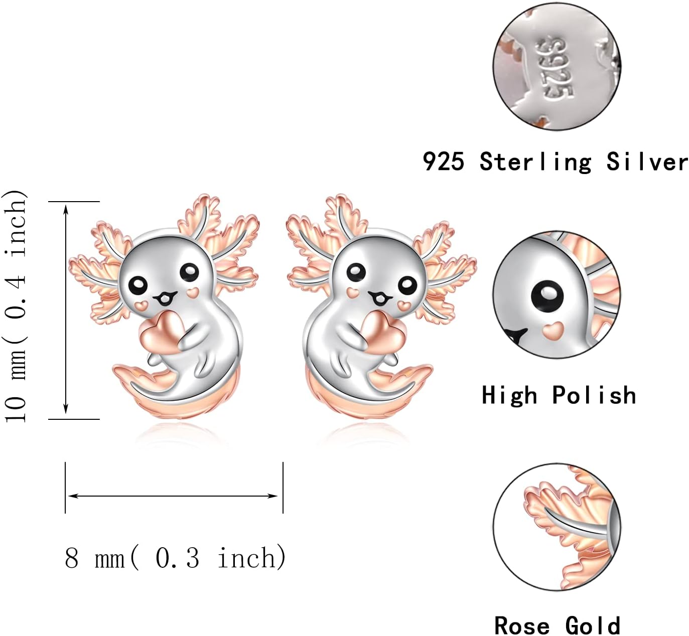 Sterling Silver Animal Stud Earrings: Hypoallergenic Cow Bee Axolotl Fox Penguin Cat Bat Bunny Elephant Panda Pig Earrings Cute Jewelry Gifts for Women - Image 6