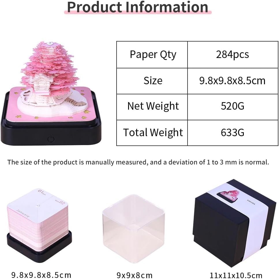 Miniatura 6 de Calendario de piezas de tiempo con luz LED 2024, manualidades creativas de tallado de papel, calendario de escritorio de arte 3D, árbol de Sakura