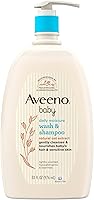 Aveeno Baby Daily Moisture Wash & Shampoo with Oat Extract - Hypoallergenic, Tear-Free, pH-Balanced for Sensitive Skin & Hair, 33 fl oz