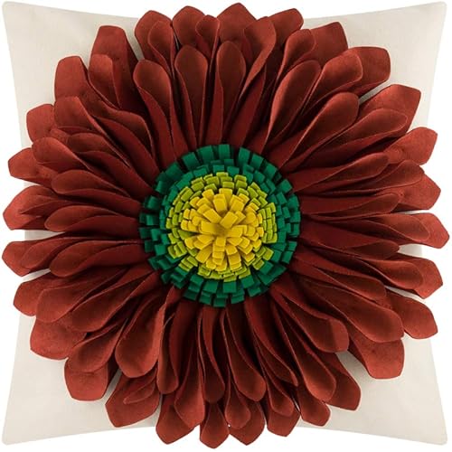 3D Sunflower Throw Pillow Covers Decorative Floral Pillowcases Cushion Cases Home Sofa Bed Guest Room Decor Rust Red 18x18 Inches
