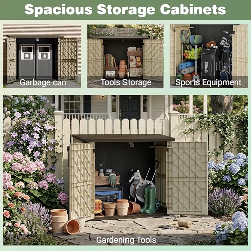 Image of LHBcraft Waterproof Outdoor Storage Box 36 Cu Ft with Lockable Doors, Portable Horizontal Resin Storage Cabinet, Outdoor Storage Shed for Garden