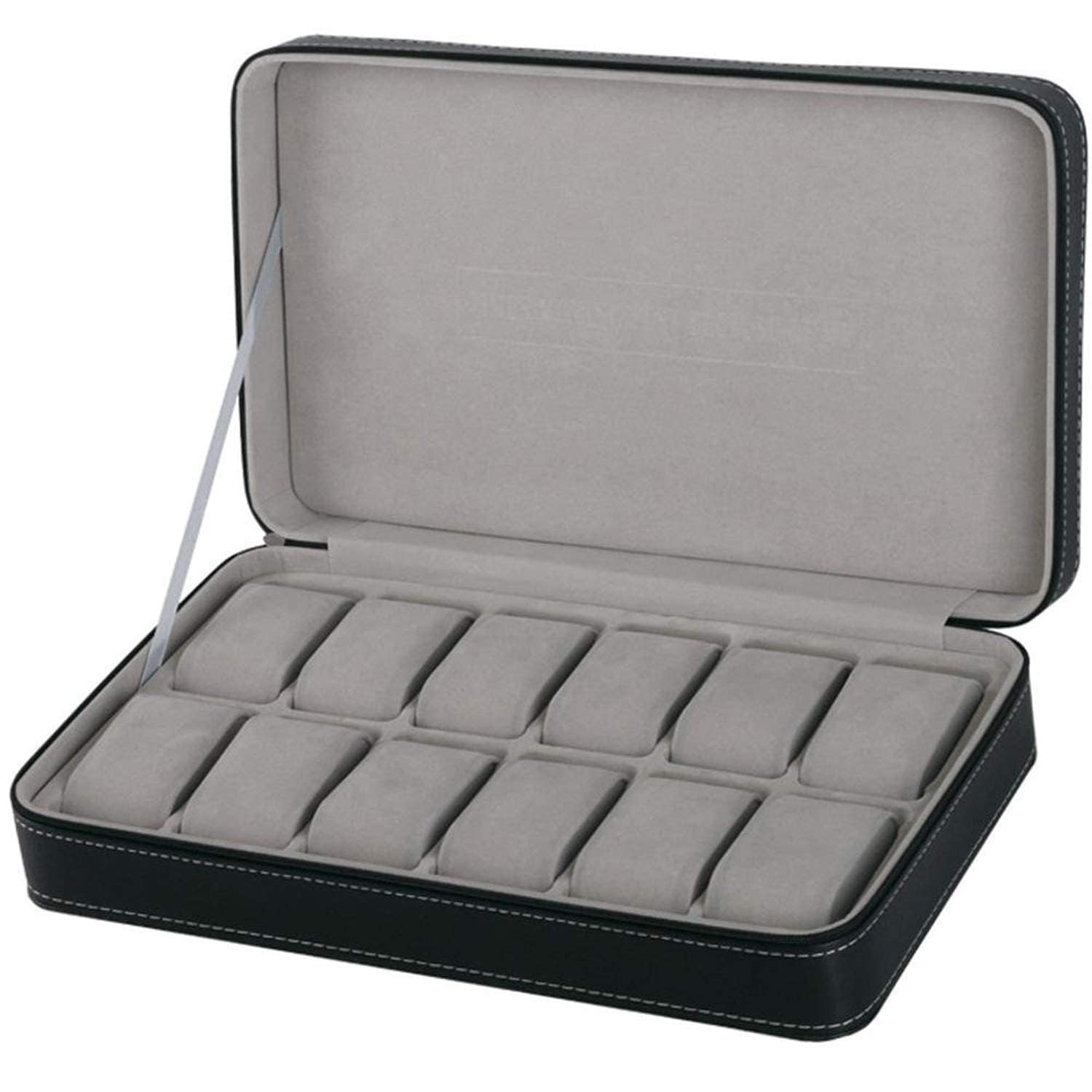 GOPAD 12 Grids Leather Watch Box with Zipper Lock, Stylish Watch Organisers Box Holder, Zipper Wristwatch Box Organizer for Men Women (33 X 20 X 8 Cm. / Black / 1 Pcs) (B0CTQZZL68) Amazon Price History, Amazon Price Tracker