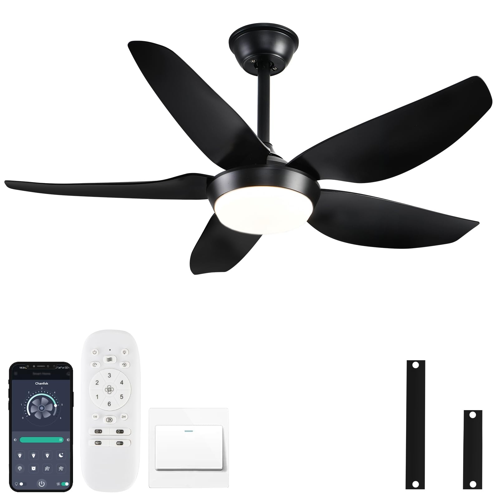 Photo 1 of 43 inch Ceiling Fan with Lights, Black Ceiling Fan with Lights and Remote/APP Control, 3 Color LED Dimmable Reversible 6 Speed Noiseless Modern Ceiling Fan Light - Black