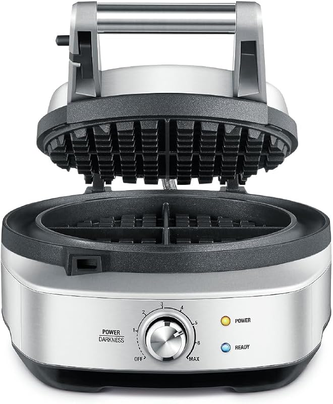 BWM520XL Máquina para hacer gofres sin ensuciar, acero inoxidable cepillado | Cocine gofres redondos clásicos para su próximo desayuno familiar sin ensuciar | 7 configuraciones para control de dorado