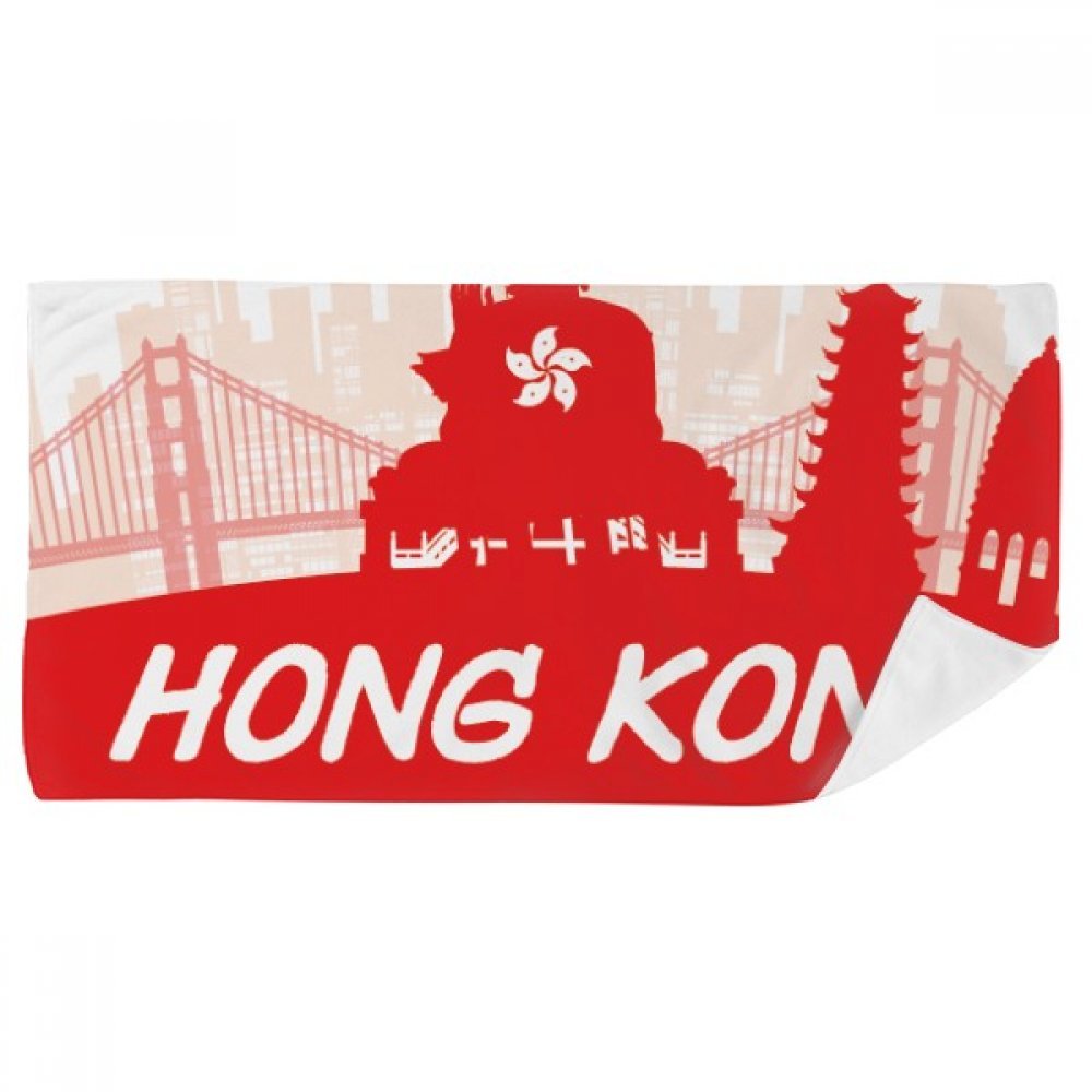 Serviette de bain doux débarbouillettes Chine Hongkong silhouette rouge 35x70cm