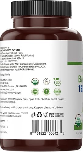 Miniatura 5 de Brieofood Bacopa Orgánica 1500mg, 45 Porciones, Vegetariana, Sin Gluten, 90 Tabletas Vegetarianas..