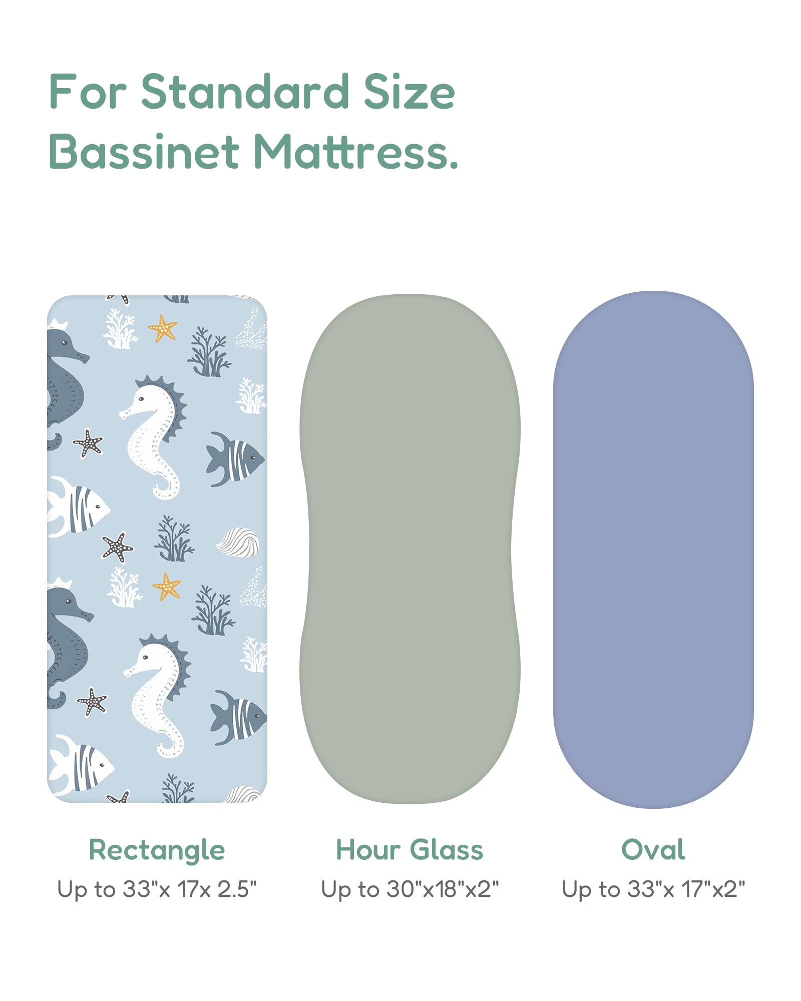 TotChill Bassinet Fitted Sheet for Baby, Buttery Soft and Stretchy, Compatible with Maxi COSI, Halo, and More, Seahorse+Blue, Cozy and Soft for Baby Boys and Girls