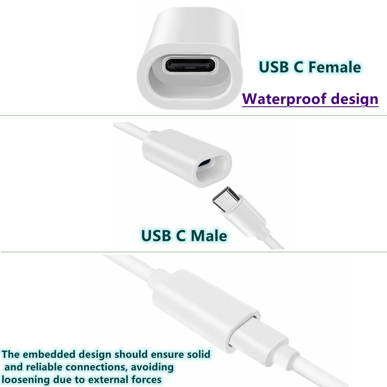 Cable de extensión de alimentación de 20 pies de largo, USB C macho a hembra compatible con cámara interior Ring Pan-Tilt (versión 2024), cargador Mag-Safe, iPhone 16/15 (blanco, 20 pies)