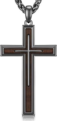 NORBU Wooden Cross Necklace for Men, Black Natural Wood Cross Pendant | Natural Wooden Cross Pendant, Christian Jewelry Religious Gifts for Him Easter Birthday Christmas
