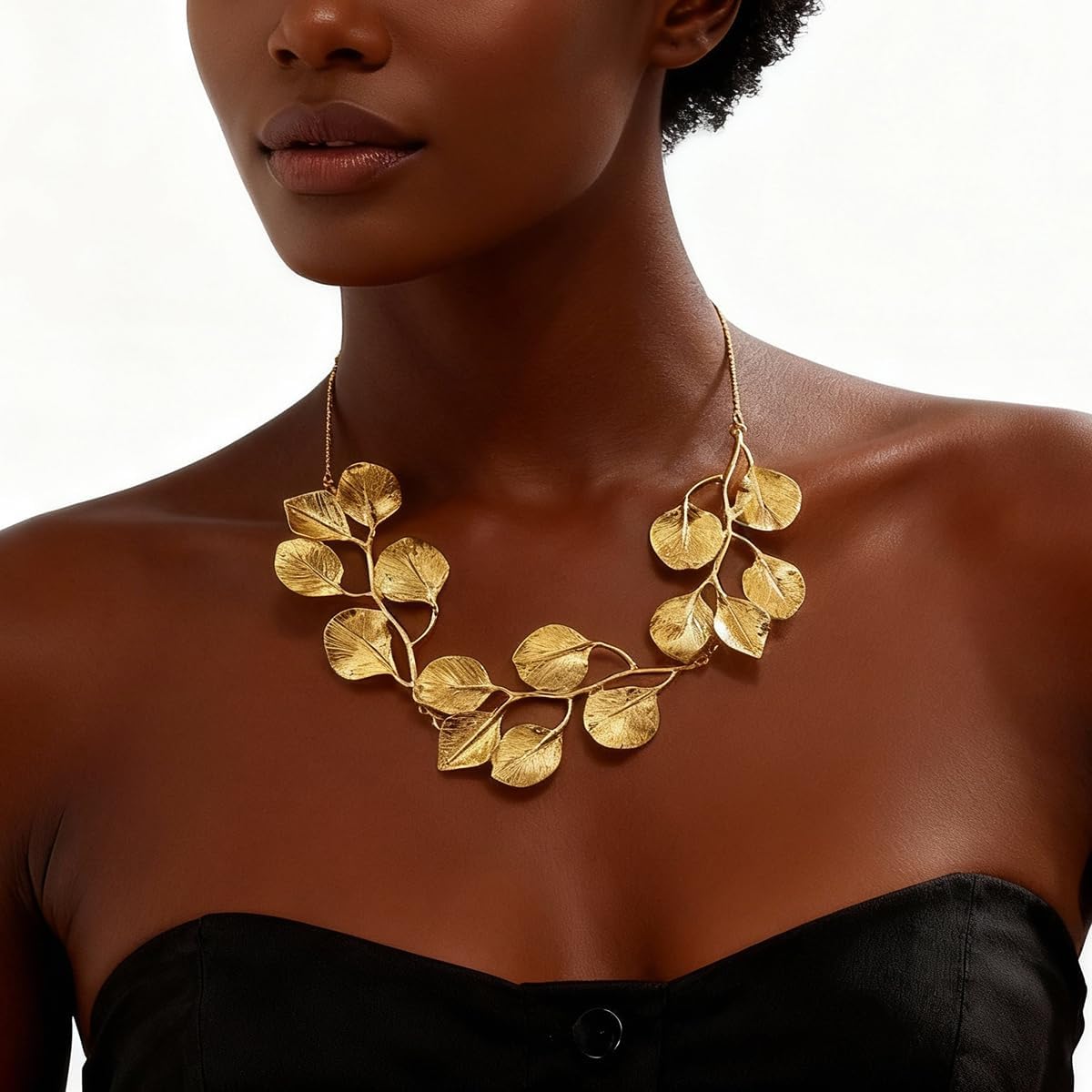 Chunky Gold Statement Choker Necklace for Women, 14k Gold Neckalce Boho Leaf Choker African Jewelry for Women Christmas Birthday Party Non Tarnish - Image 3