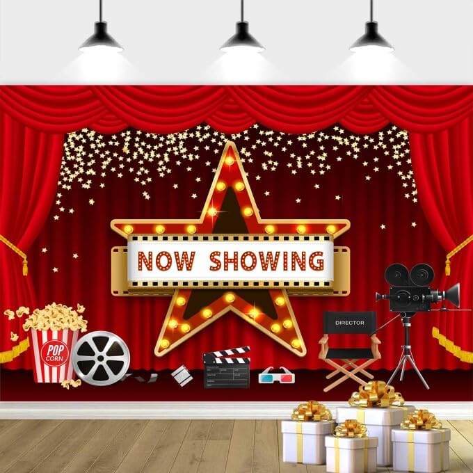 12X10ft Movie Night Backdrop Movie Theme Photography Backdrop, Vintage Movie Party Background Banner Ceremony Dress-up Awards Party Background Birthday Party Photo Photography Background