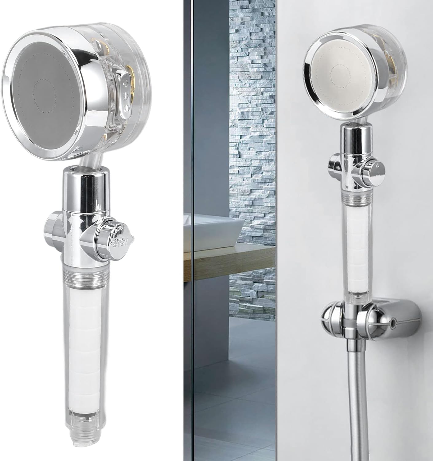 Propeller Shower Head Vortex Hydro Jet 360° Rotating Handheld with Pause Switch Filter G1/2 Shower Head Hydro Jet Shower Head Handheld Turbo Shower Head Turbo Shower Head Turbo Shower Head