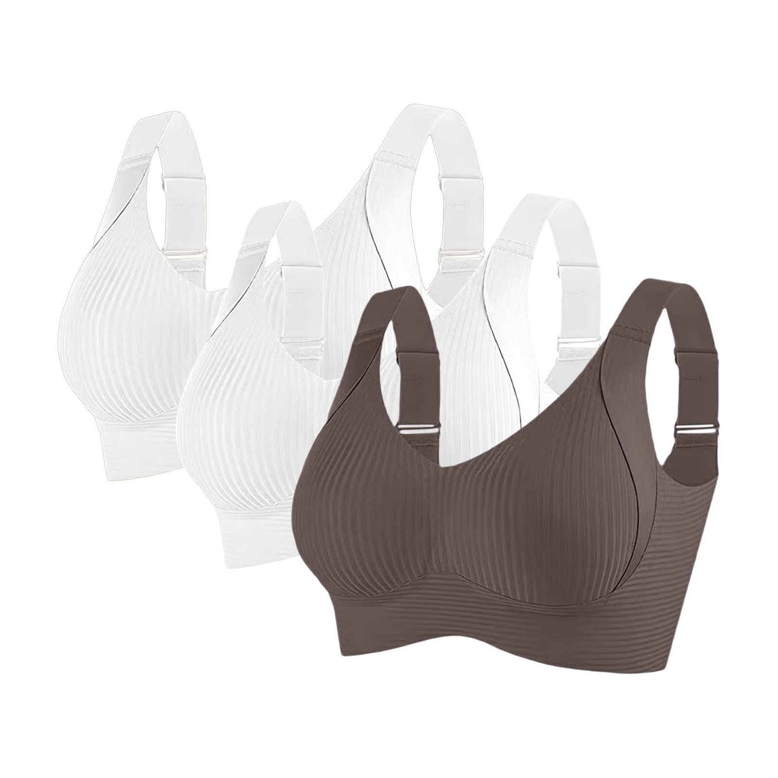 Reggiseni Comfort da Donna UK Sport Push Up Senza Cuciture Confezione da 3 Wireless a Costine Grandi Seni Cadenti Top da Donna Anziani Sport Support Lift Reggiseno Morbido Regolabile Comfort ad Alto