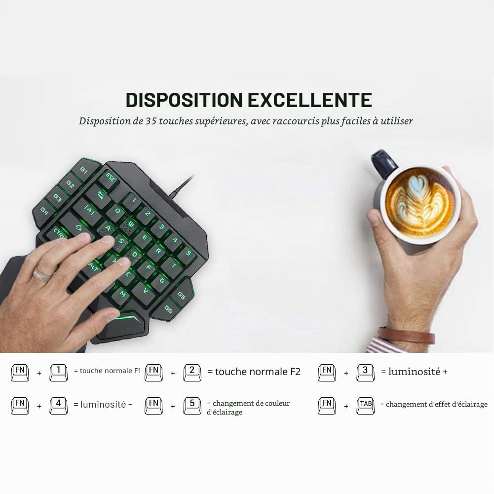 Clavier de Jeu à Une Main, Clavier mécanique Portable Blacklight RGB à 35 Touches avec Fonction de définition de Macro Compatible avec Win10/8/7/Vista/ME/Mac/Linux/IBM