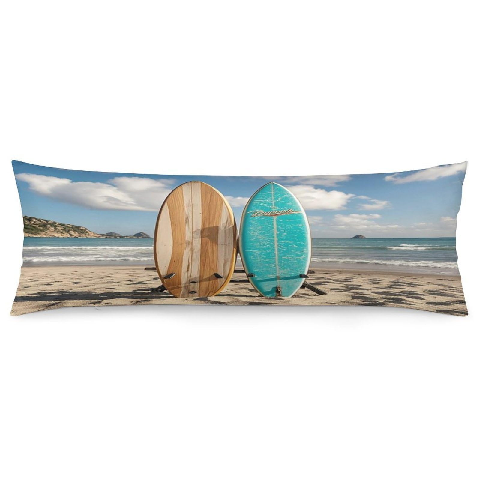 Vintage Turquoise Wood Surfboard Pillowcase Long Body Pillow Cover Soft Decorative Body Pillow Case Breathable Large Pillowcase Cute Cozy Pillow Protector for Bed Sofa Couch Room 18.9 X 53 Inch