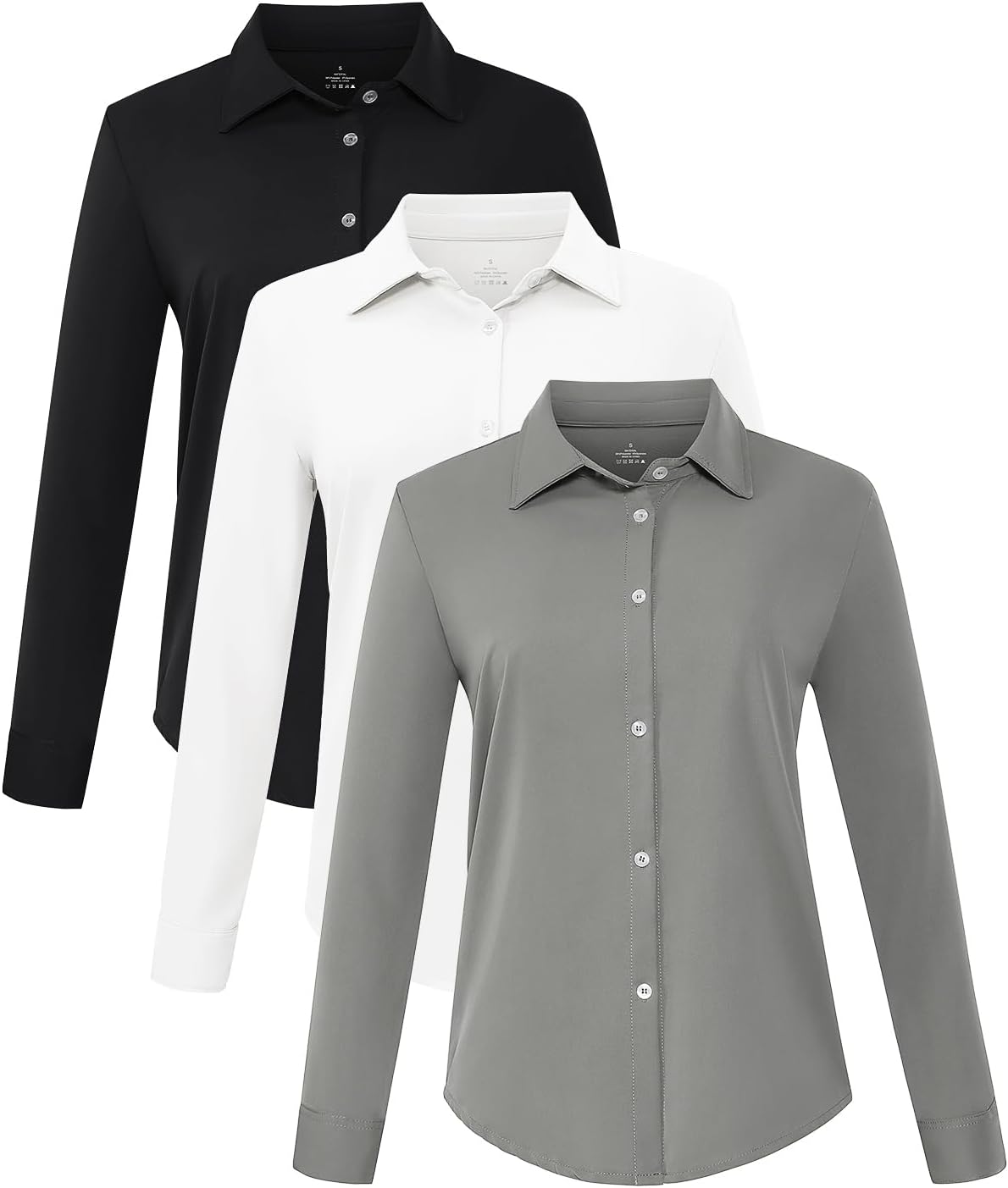 Star Vibe Women’s Button Down Shirts Long Sleeve V Neck Collared Work Office Blouse Casual Solid Tops 3 Pack Star Vibe Women’s Button Down Shirts Long Sleeve V Neck Collared Work Office Blouse Casual Solid Tops 3 Pack