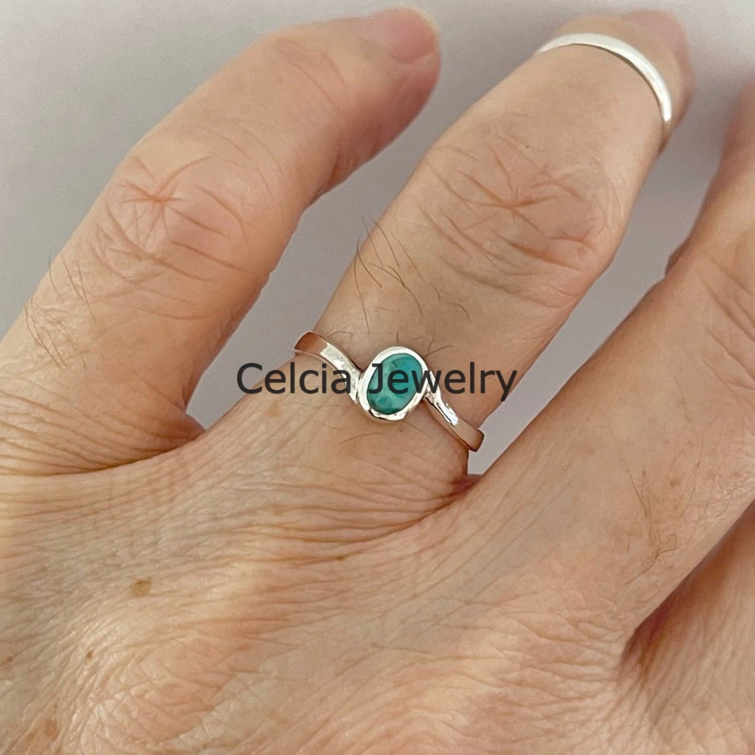 Vero argento sterling 925 piccolo anello turchese genuino moderno ovale, anello solitario, anello Boho, anello minimalista, anello di pietra natale di dicembre, regali per la festa della mamma