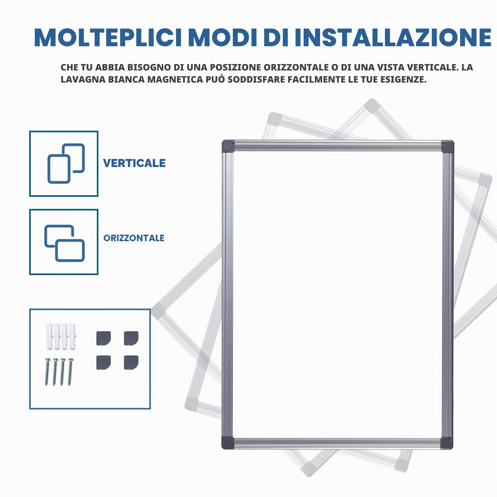 Lavagna magnetica cancellabile a secco, 80 x 100 cm, lavagna bianca con cornice in alluminio per ufficio, casa e scuola