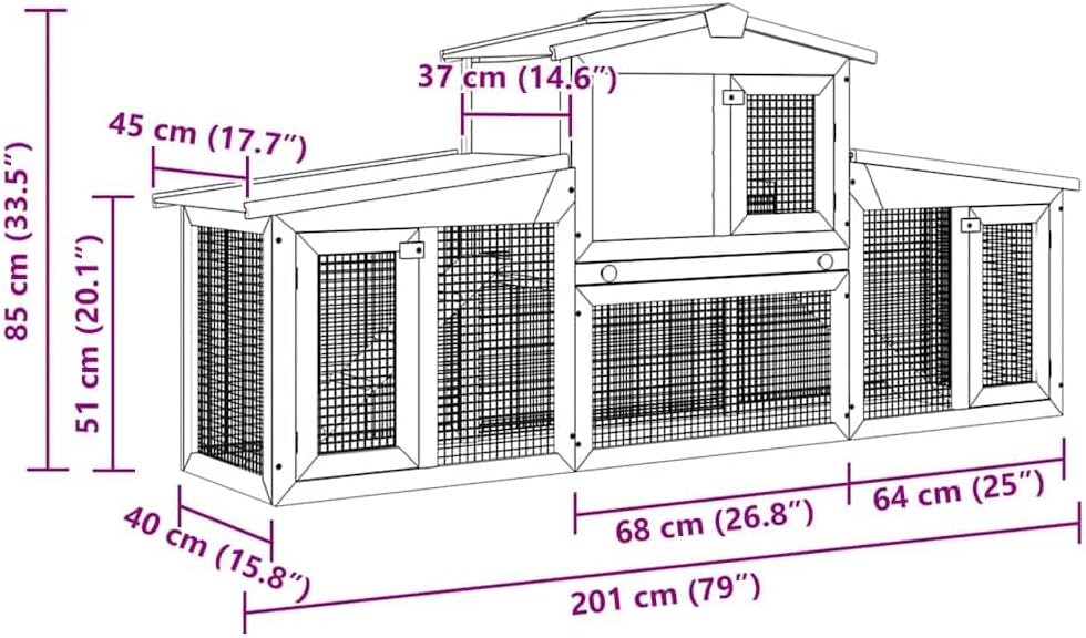 vidaXL Clapier Large pour Petits Animaux de Compagnie Toit en Bois Cage Lapin — vue 4
