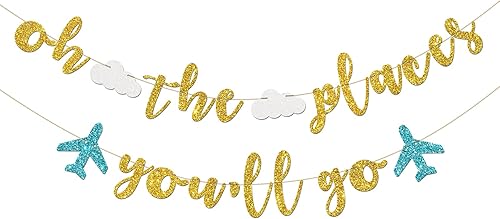 INNORU Oh The Places You Go Banner - Decoración temática de viaje para fiesta de despedida - Buen viaje - Decoración de cumpleaños, aniversario,