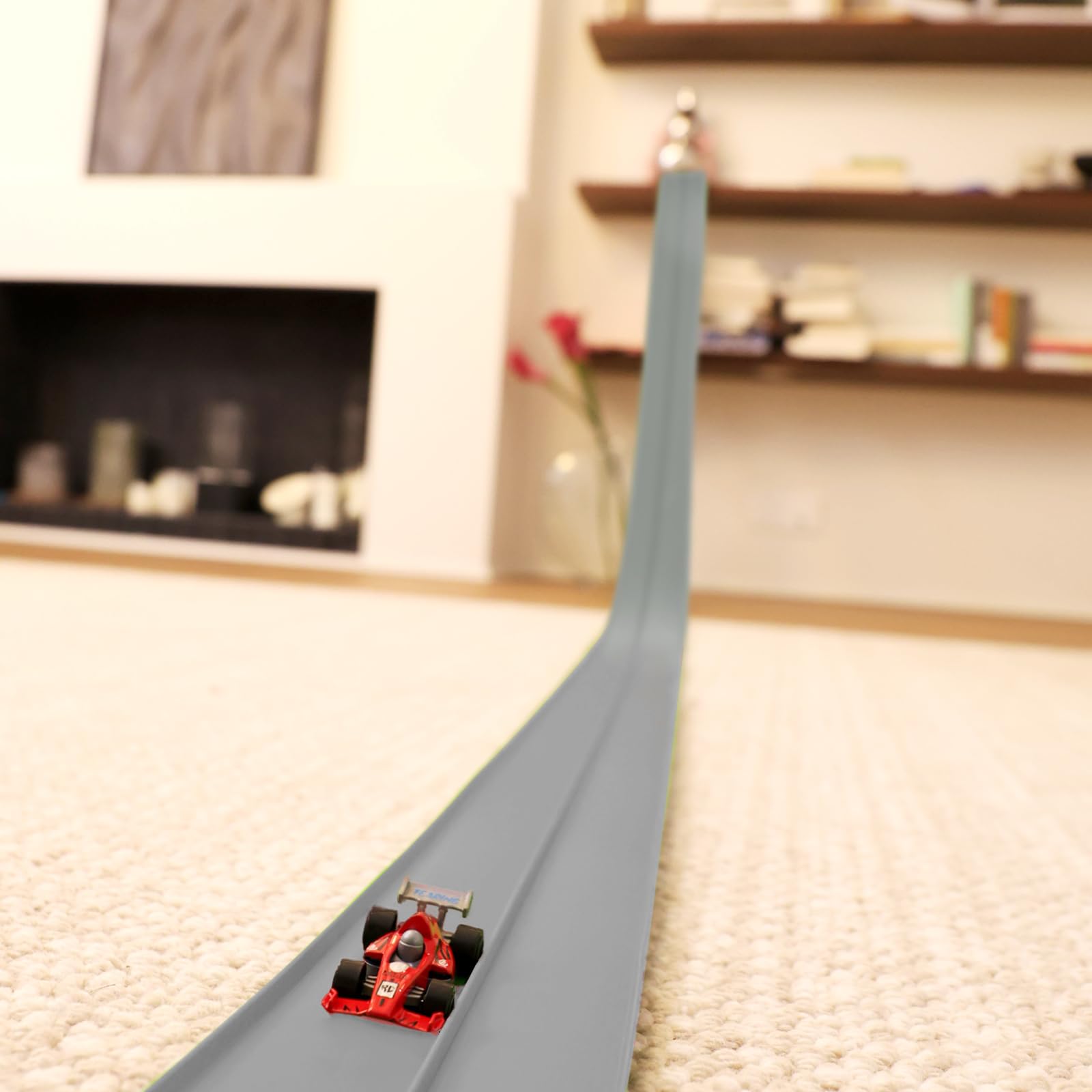 Flex Track 15 Ft Starter Set with Suction Cups Compatible with Hot Wheels and Diecast 1/64th Cars for Ages 3 & Up Green Gray Orange Classic Long Rolls Up Portable Racetrack (Gray)