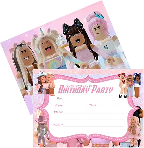 Miniatura 2 de SUTRADHAR 24 invitaciones de cumpleaños de dibujos animados para niños, azul y rosa, perfectas para graduación, fiestas de cumpleaños