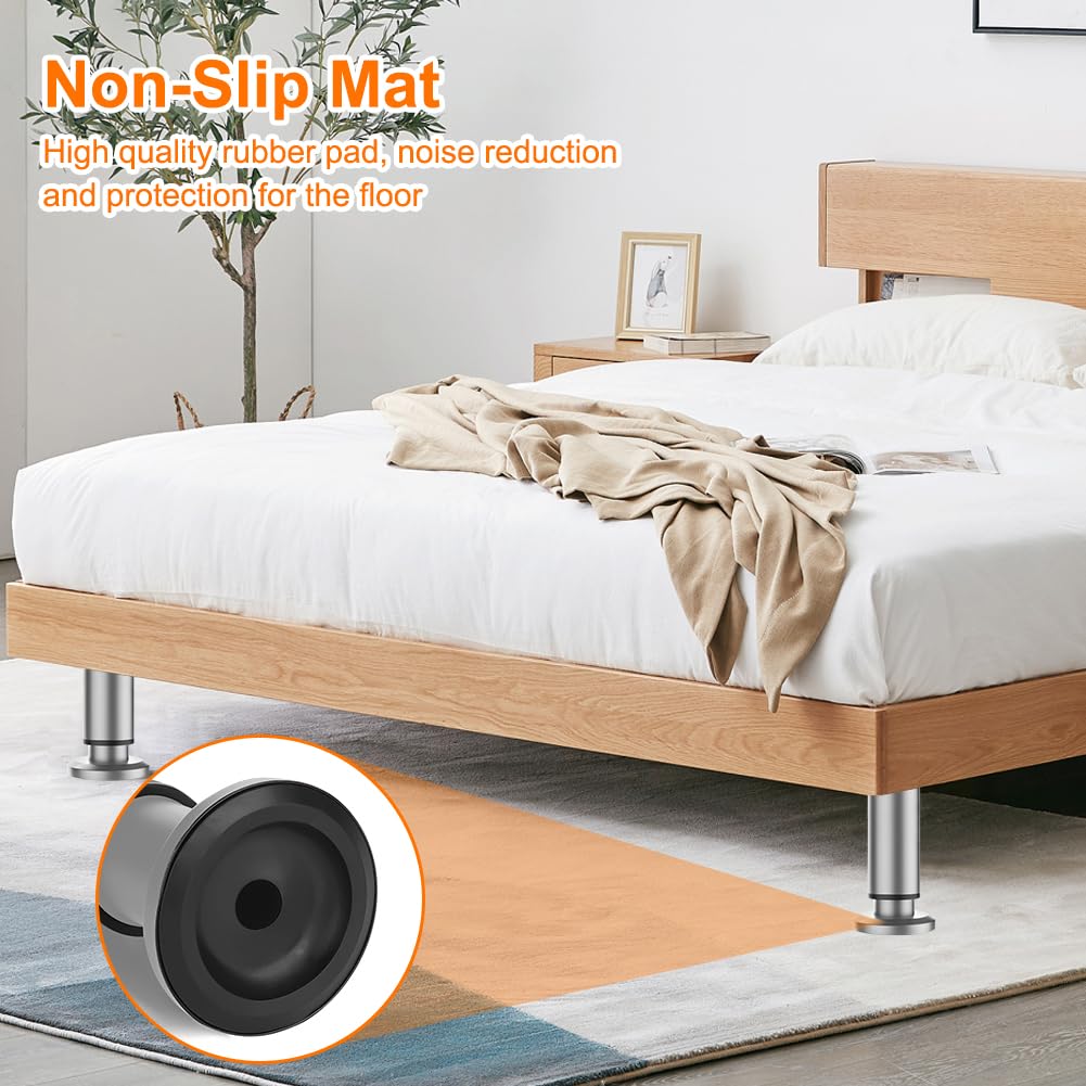 Patas Ajustables para Muebles, 18 – 30 cm, 4 Unidades, Color Gris, Altura Regulable, Patas de Metal, Patas Regulables para Muebles de baño, Patas de Armario, Patas de Mesa, Cómodas, Patas de Cama