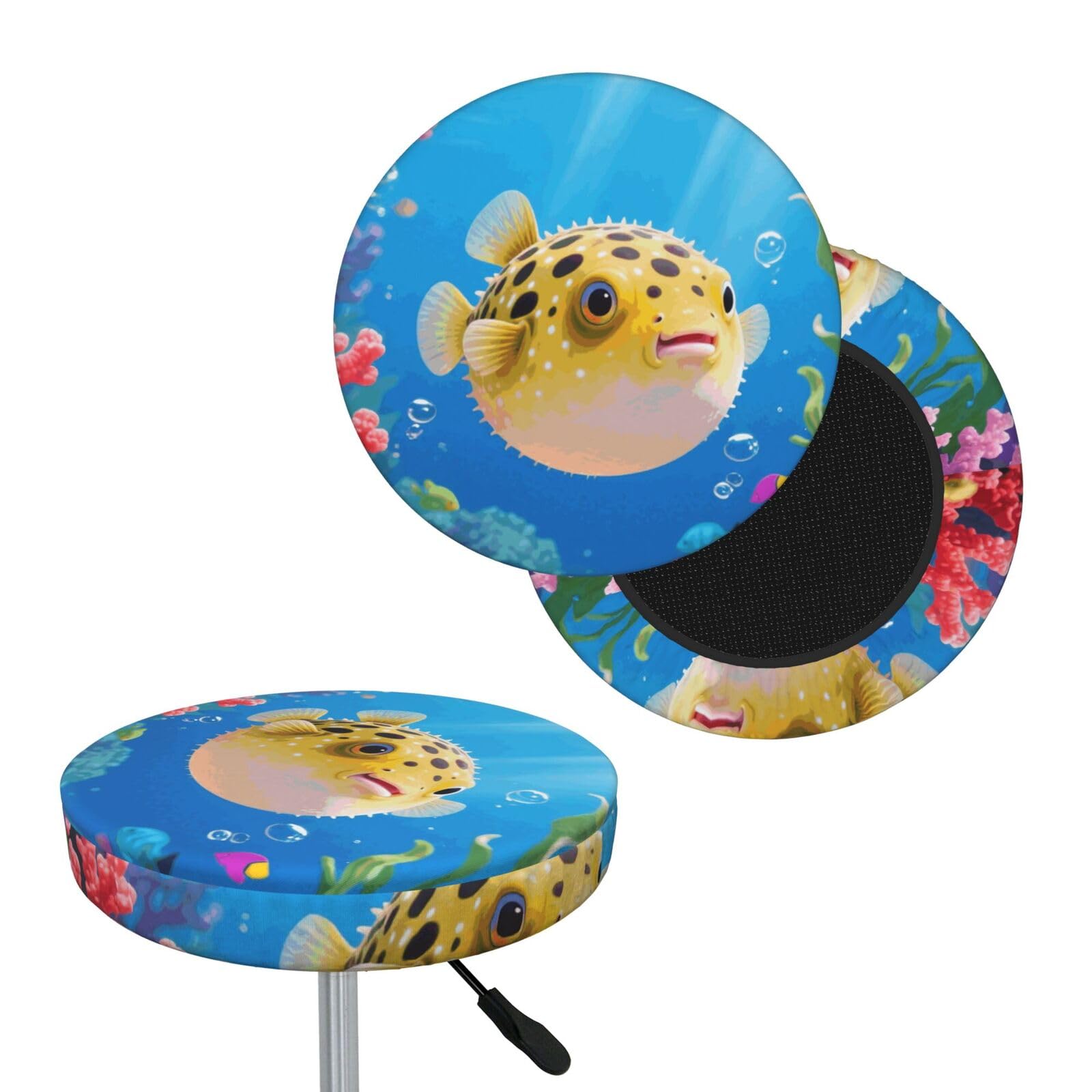 FekiLoot Fish Round Bar Stool Covers Stretch Washable Bar Stool Covers Dustproof Slipcover Bar Chair Covers with Elastic Band for Bar Kitchen Living Room Decor 13 Inch