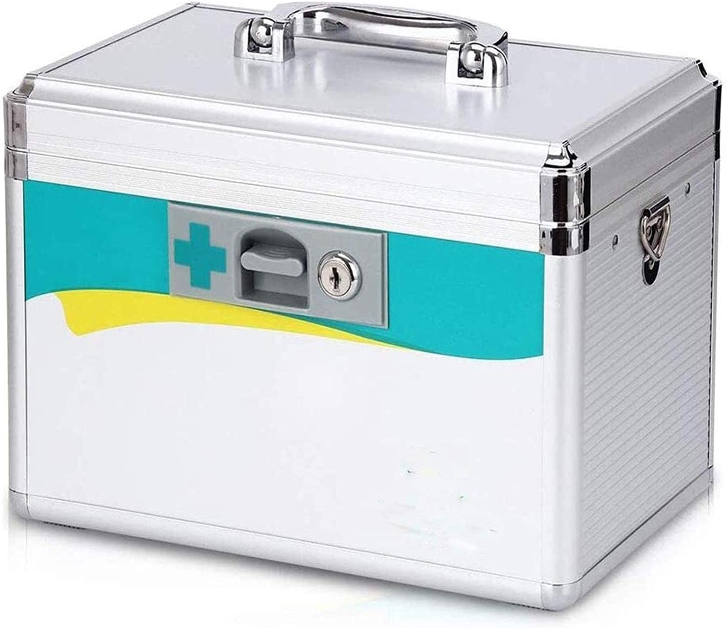 Portable First Aid Box, Aluminium Lockable Emergency Trauma Kit Medicine Cabinet Adjustable shoulder strap for Home, Office, Business, Car, Camping and Travel 1020 (Color : Silver, Size : XL) (Si