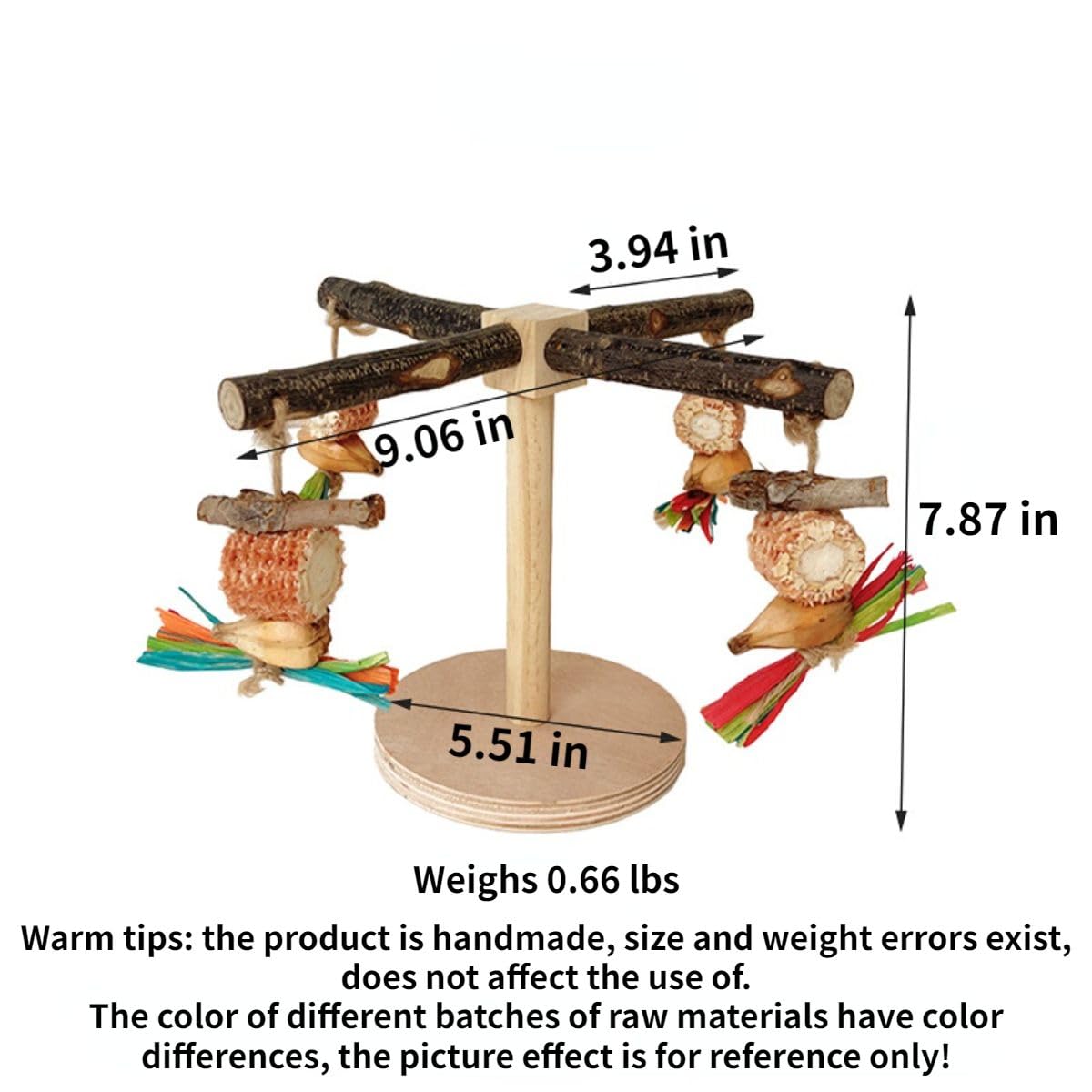 Bird Table Platform, Bird Perch, Parrot Wooden Perch Conure Stand Bird Training Perch for Parakeet Lovebird Conure Canary Budgie Small Birds (with Chewing Toys)