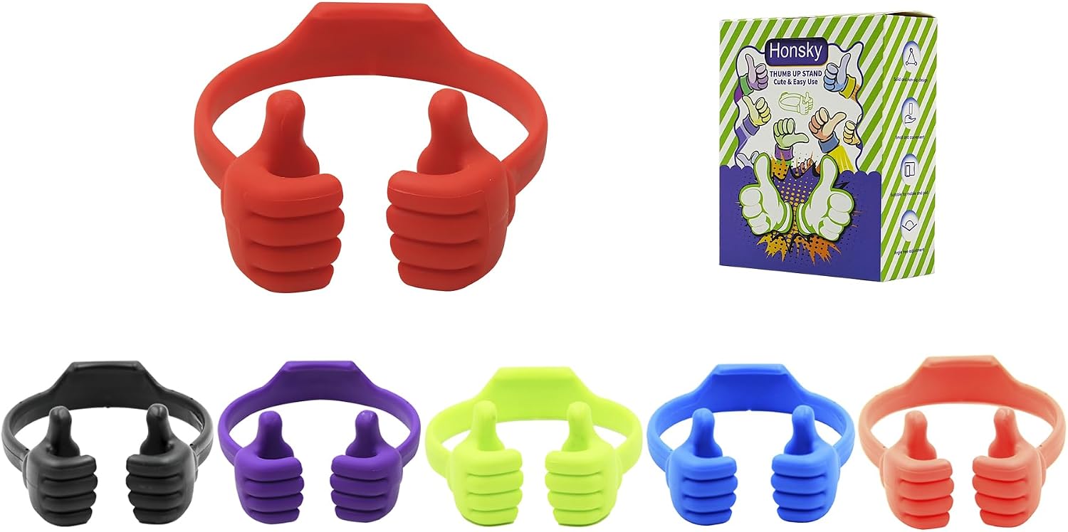 Honsky Thumbs-up Phone Stand for Tablets, E-Readers and Smart Phones - 1 Pack of Red + Pack of 5