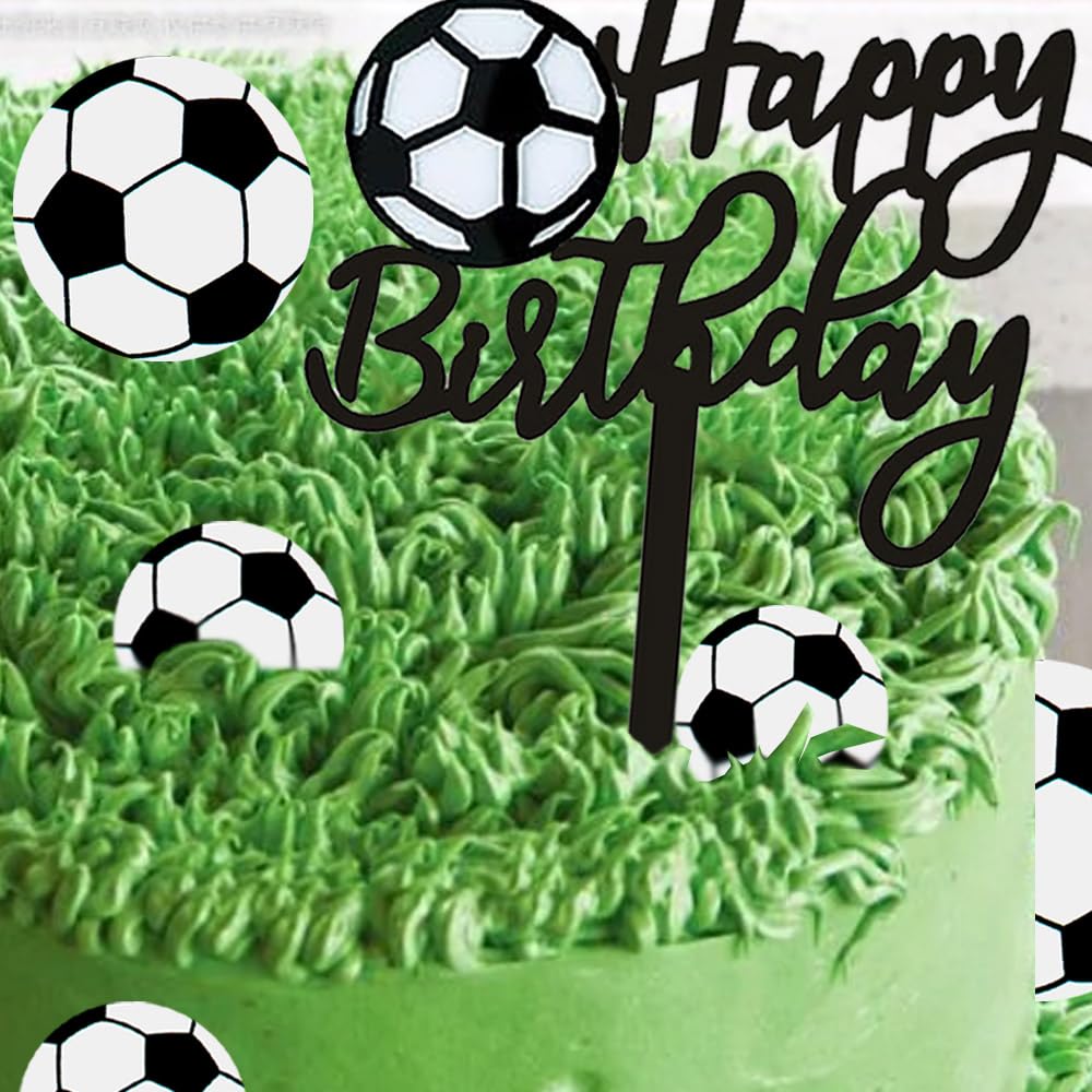 Silars Decorazioni Per Torta Calcio – 7 Pezzi In Acrilico: Topper Happy Birthday E 6 Palloni, Ideali Per Feste A Tema Sportivo