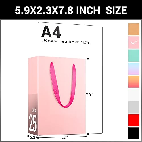 Miniatura 9 de EUSOAR Bolsas pequeñas de color rosa para regalo, paquete de 12 bolsas de compras de 5.9 x 2.3 x 7.8 pulgadas con asas a granel, bolsas de regalo de