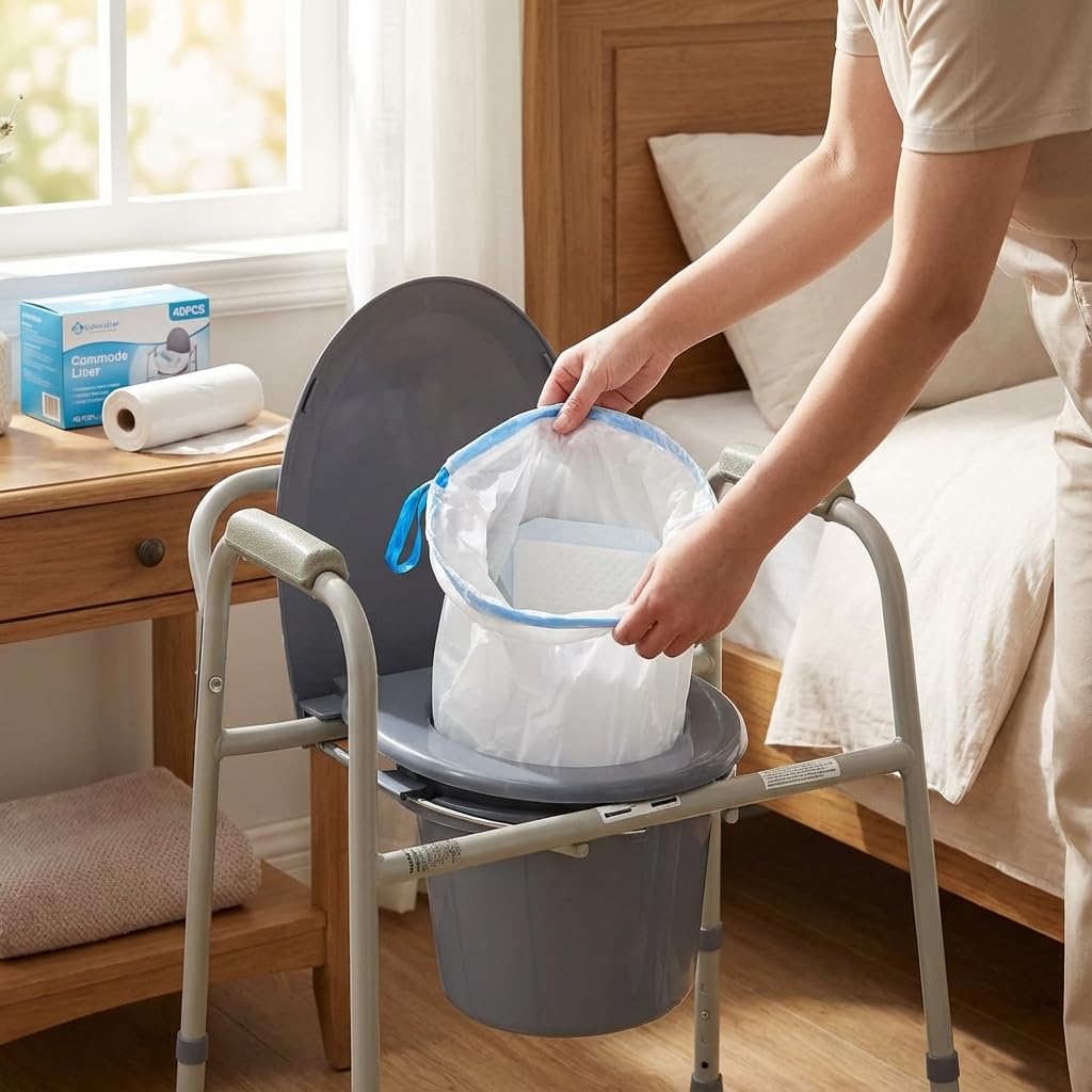 QWORK® 40 Stück Einweg Toilettenbeutel, Toilettenbeutel mit Mit Saugeinlage, 53x40CM Tragbare Toilettenbeutel für Toilettenstühle