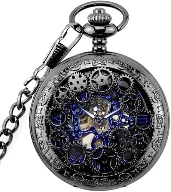 Wind-Up Mechanical Skeleton Shackle Clock with Valkyrie Box - Retro Design - Pocket Clock