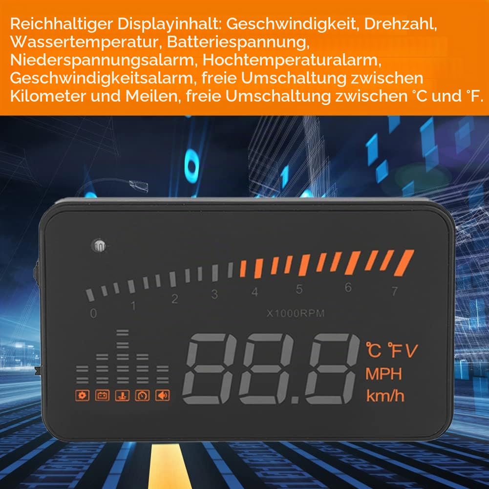 Headup Display Auto, Auto HUD Alarmsystem Universal 3 Zoll Heads Up Display Auto Mit LED Digtalanzeige OBDII Schnittstelle Geschwindigkeit Warnung Windschutzscheibe Projektors System für Auto LKW