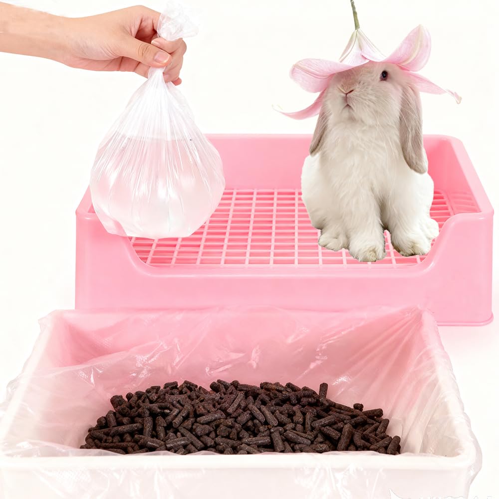 Disposable Rabbit Litter Box Liners, 24" Stretch Elastic Bunny Litter Box Liner 3s Cleanup, Transparent for Health Monitoring, Fit Small Animal Guinea Pig Chinchilla Hamster Toilet Pan (10)