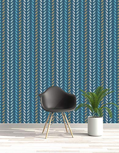Image of DWELLSINDIA Leaf Stripes Self Adhesive Wallpaper Peel & Stick, Waterproof, Scratch Resistant, Laminated (41cm x 244cm, Multicolour)
