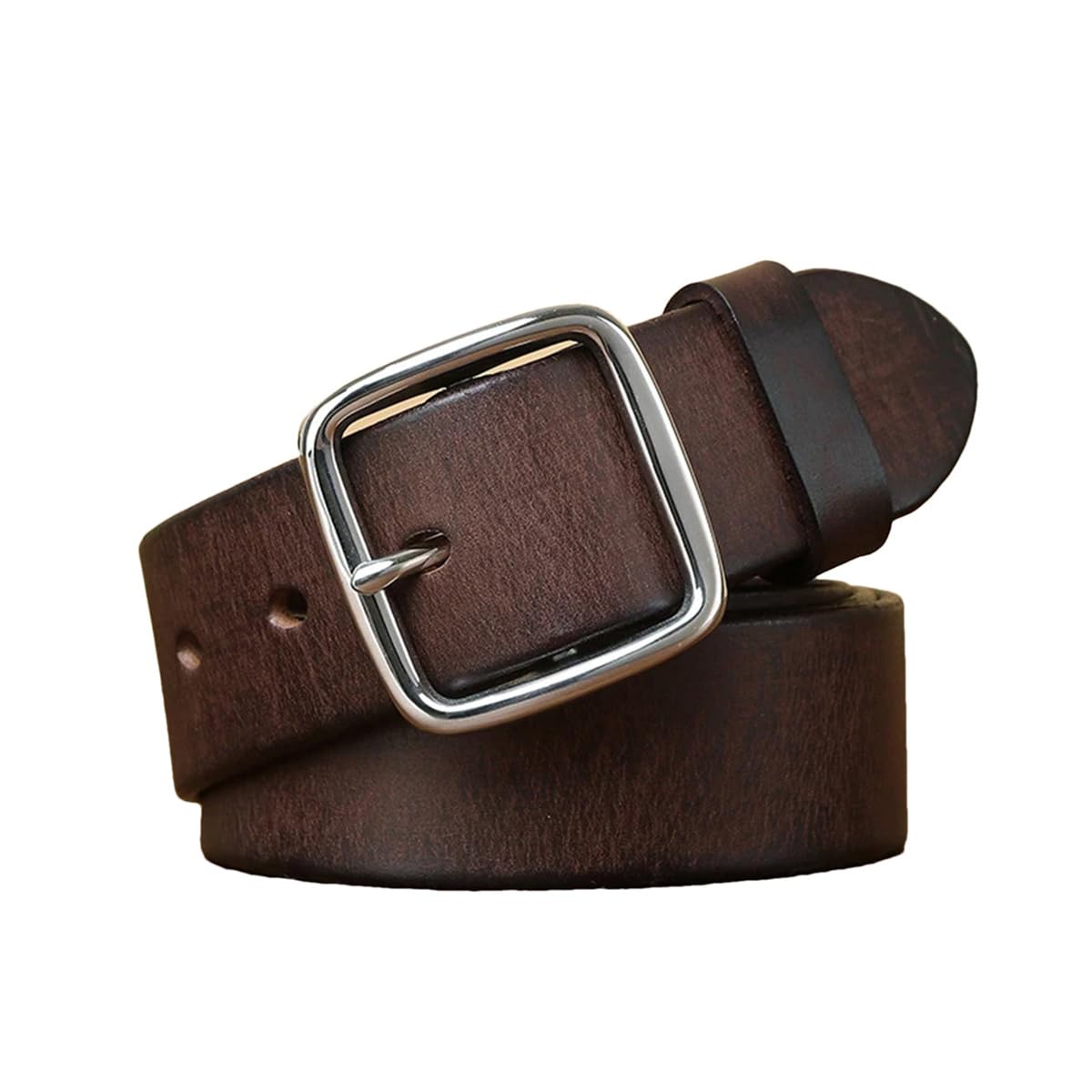 3,8 Cm Gürtel Mit Edelstahlschnalle, Retro-Herrengürtel Aus Echtem Rindsleder, Weicher Jeansgürtel Für Herren