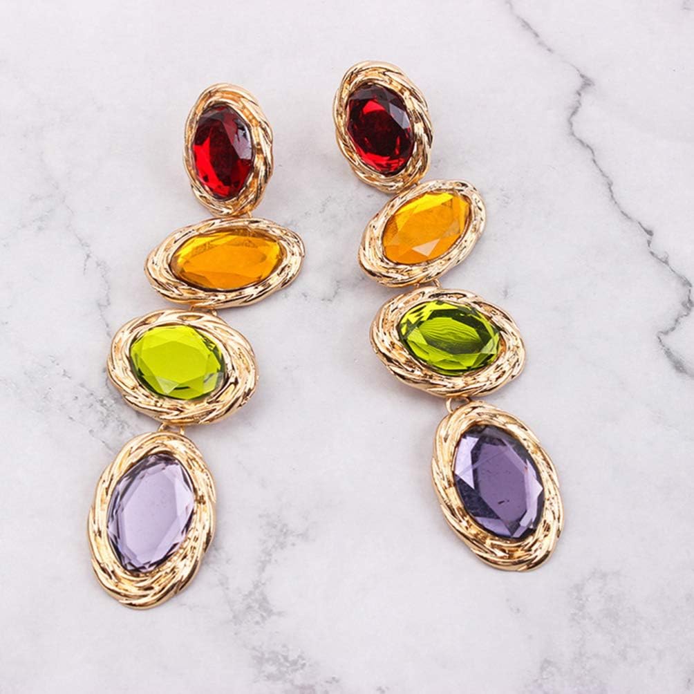 Happyyami Retro Gem Earrings Long Shining Rhinestone Eardrop Colorful Dangle Earrings for Women Vintage Style Party Beach Travel Jewelry - Image 3