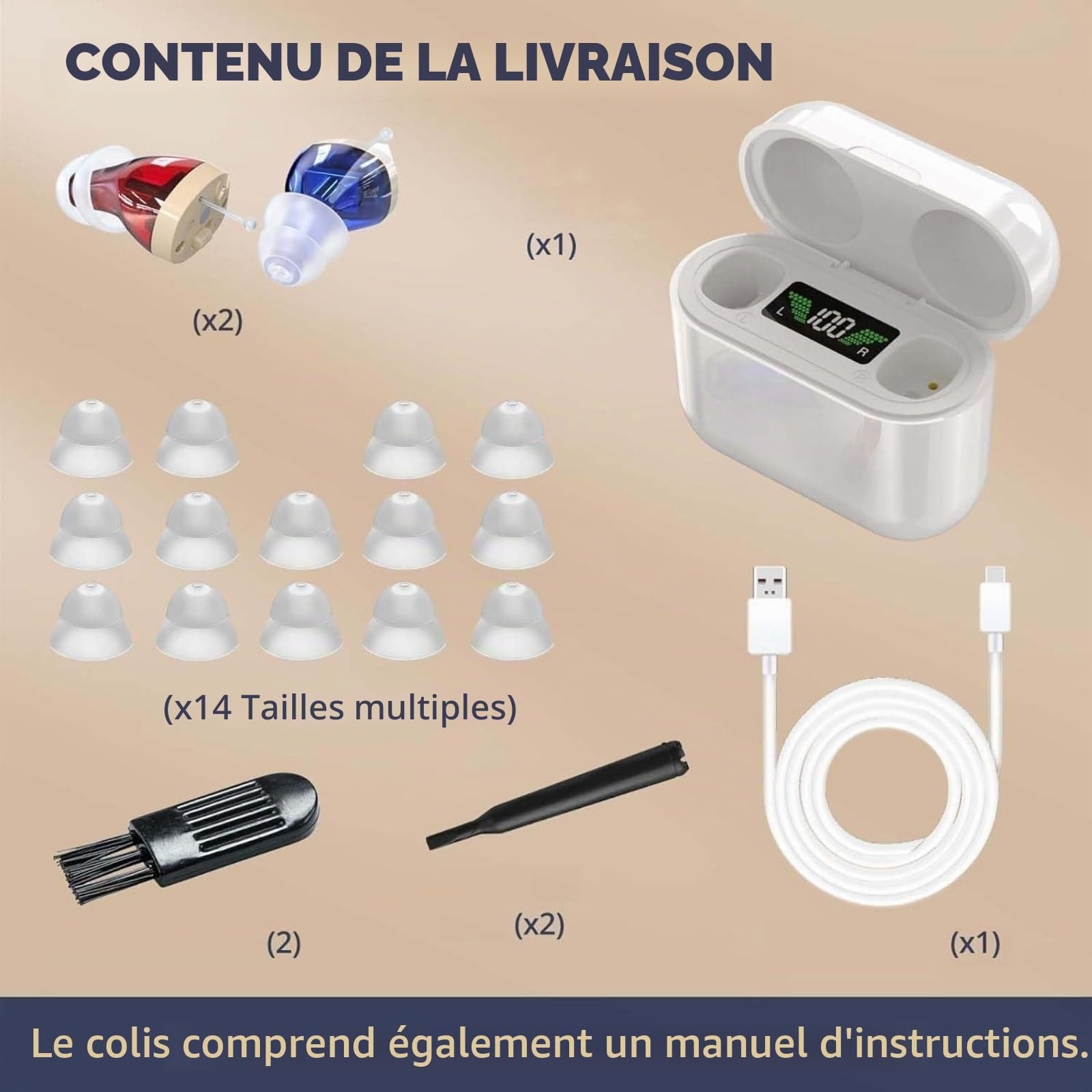 Rechargeable pour personnes âgées - Couple personnel numérique (CIC) PSAP Intra-auriculaire avec qualité sonore supérieure, réduction intelligente du son, affichage de la puissance
