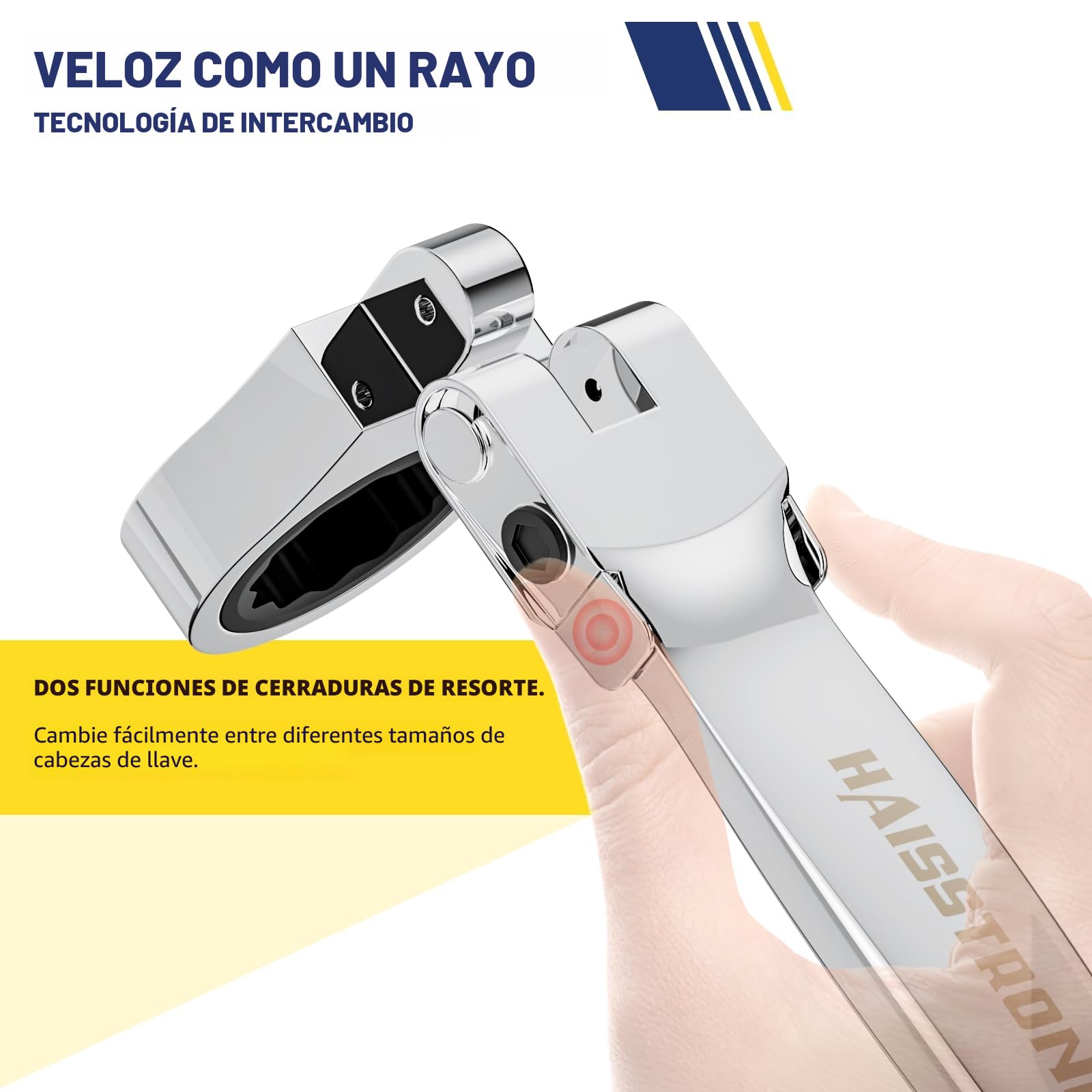 haisstronica Kit de Llaves de Carraca 12 en 1 – Llaves de Anillo Métricas de 8–19 mm con Cabezas Intercambiables para Automóvil, Juego de Llaves de Carraca para los Tornillos Principales del Vehículo