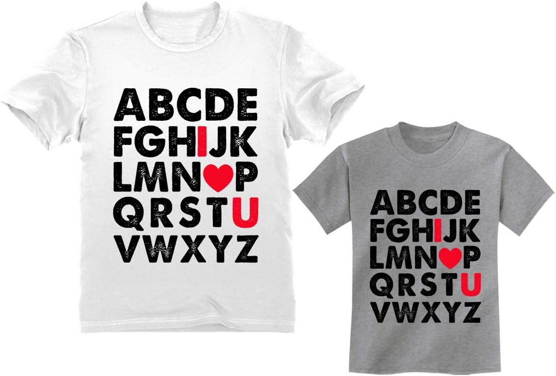 Father & Daugher/Son Matching T-Shirt Valentines Day Alphabet ABC I Love You Kids Gray 2T / Adults White X-Large