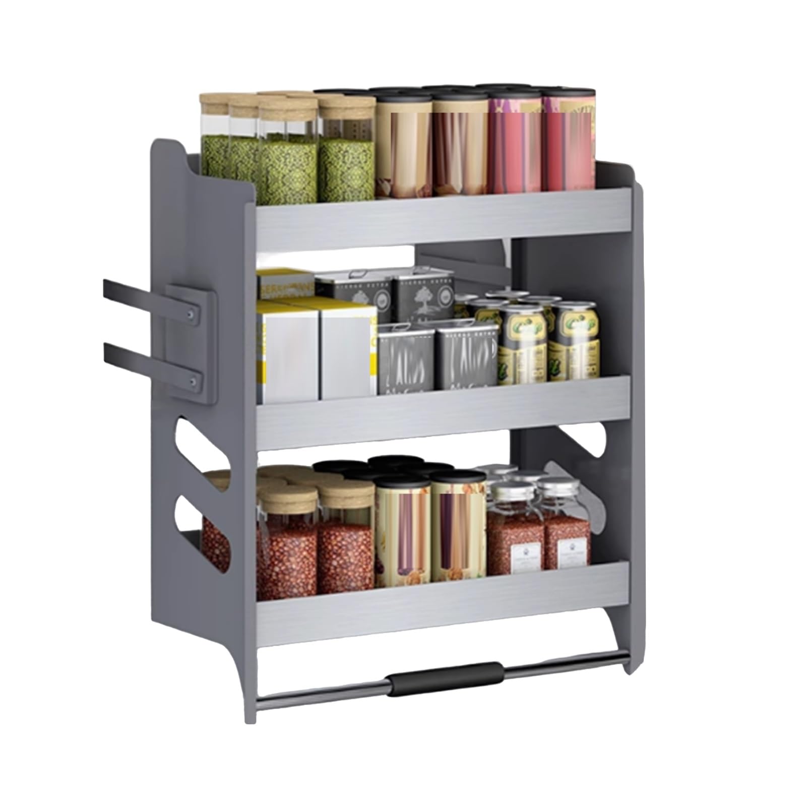 IUokLU 3-Tier Pull Down Cabinet Organizer - Easy Install Spice Rack for Kitchen Upper Shelves, Fits 66-67cm Wall Cabinets, Maximize Storage Space and Accessory Efficiency(36-37cm)