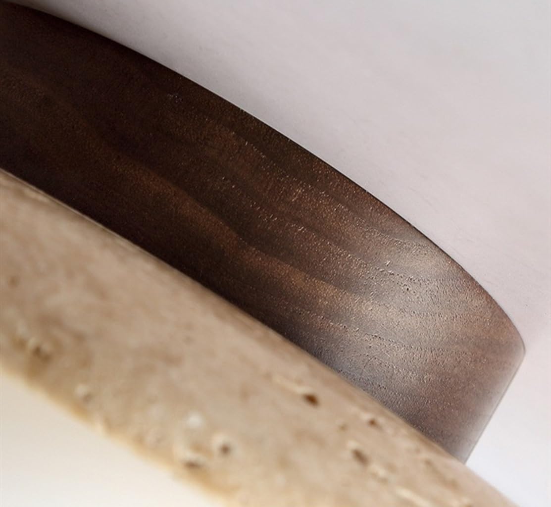 Deckenleuchte Aus Gelbem Travertin,Moderne Wabi-Sabi-Deckenlampe Mit 20 Cm Durchmesser Deckenleuchte Mit Lampenschirm Aus Naturstein Und Holzsockel Für Schlafzimmer Und Flur(Walnut)